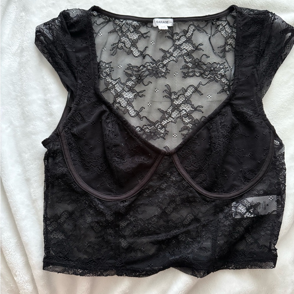 Garage Sheer Black Lace crop top